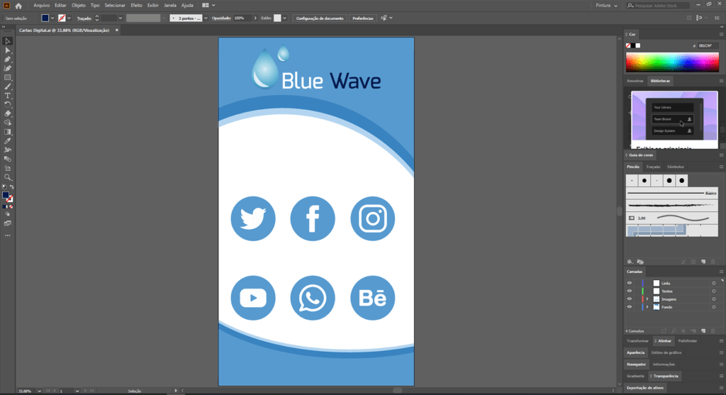 Adobe Illustrator Cartão digital organizando objetos