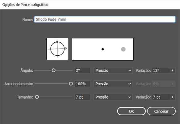 Adobe Illustrator configurando pressão caligráfico