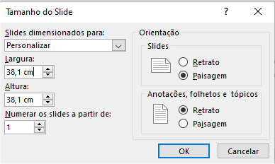 Tamanho de Slide